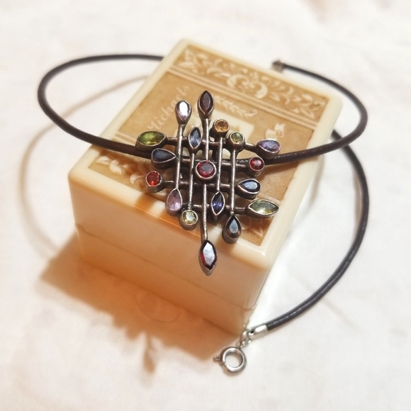 Vintage Jewelry - 60s Frank Lloyd Wright Style RARE  Architectural MultiGems Sterling Necklace